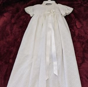 Toddler Christening, Baptism Long Ivory Gown With Bonnet. Bundle Set